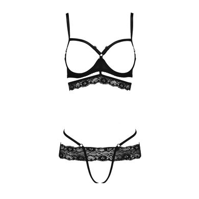 Комплект білизни зі стреп Passion SARIA SET S/M Black, відкритий доступ, відкрита чашка, мереживо PS25002 фото