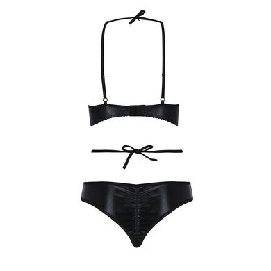 Комплект білизни Passion NAVEL SET black S/M Black, трусики, ліф, мереживні та латексні вставки PS24902 фото