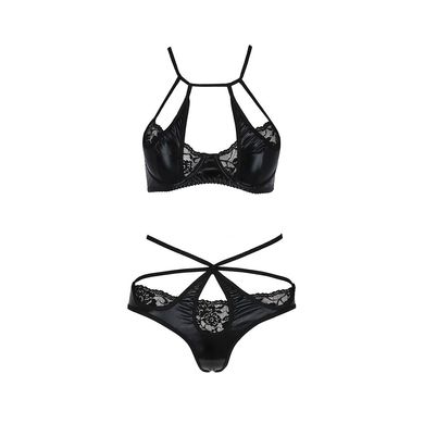 Комплект білизни Passion NAVEL SET black XXL/XXXL Black, трусики, ліф, мереживні та латексні вставки PS24903 фото