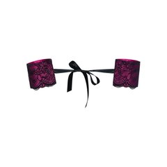 Атласні наручники-манжети на стрічках Obsessive Roseberry cuffs, pink, прикрашені мереживом SO7727 фото