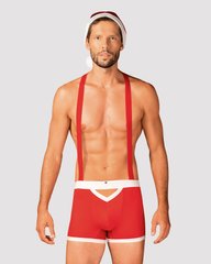 Чоловічий еротичний костюм Санта-Клауса Obsessive Mr Claus S/M, боксери на підтяжках, шапочка з помп SO7294 фото