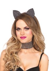 Набір кішечки зі стразами Leg Avenue Cat ear headband & choker set, широкий чокер та вушка SO7952 фото